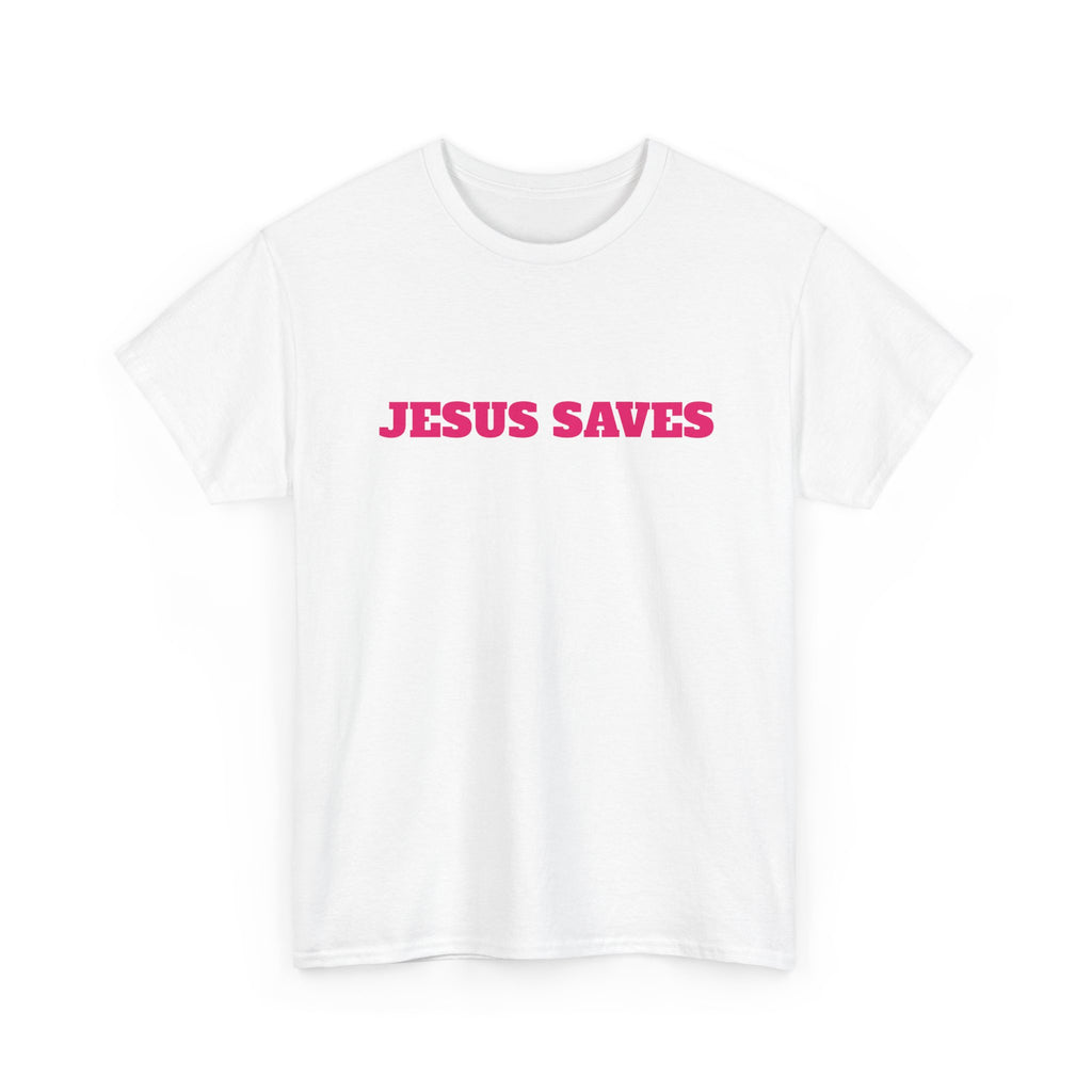 Jesus Saves T‑Shirt Pink 'Good News' Faith Tee (Back Scripture)