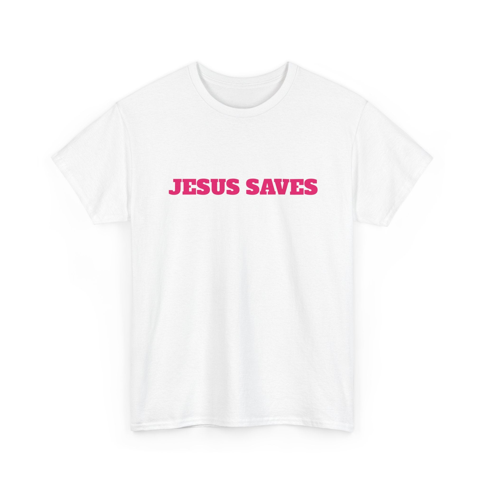 Jesus Saves T‑Shirt Pink 'Good News' Faith Tee (Back Scripture)
