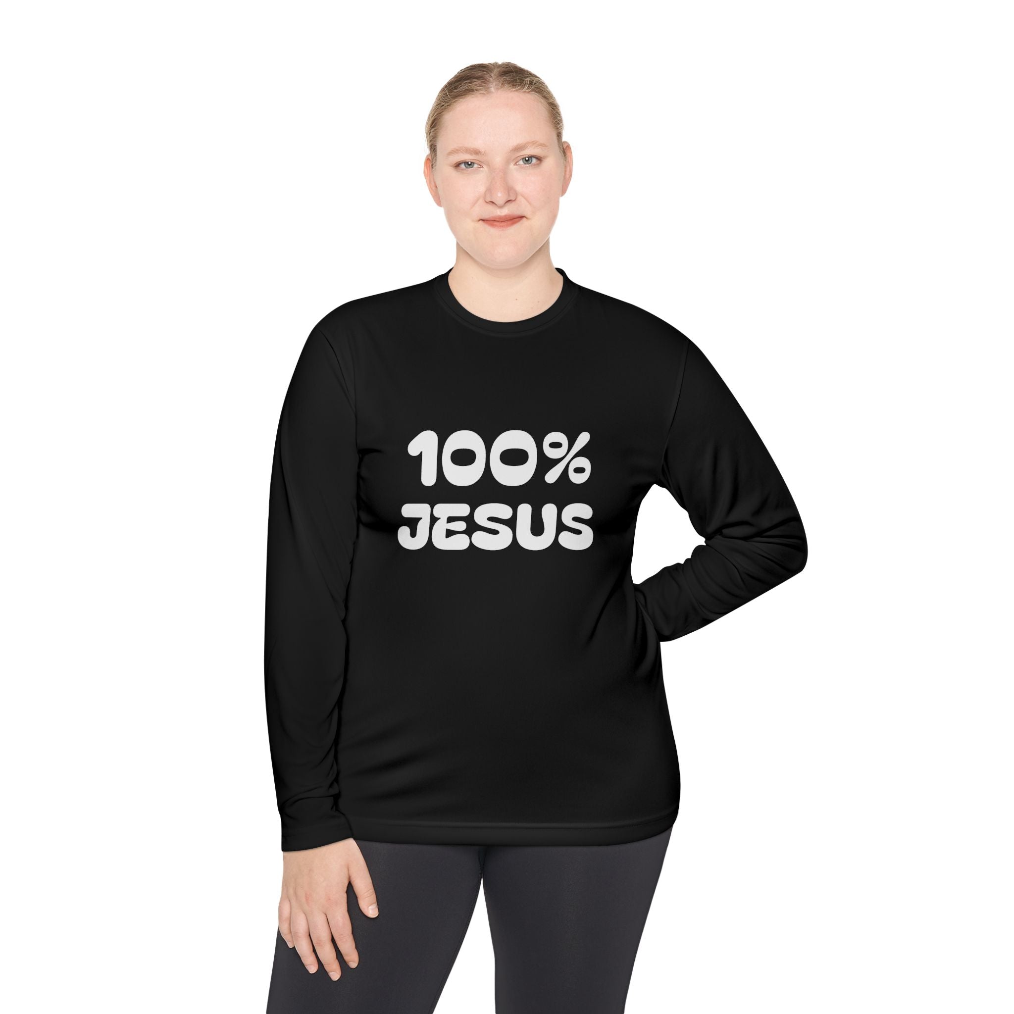 Long Sleeve Tee "100% JESUS" Christian Cross Faith Shirt