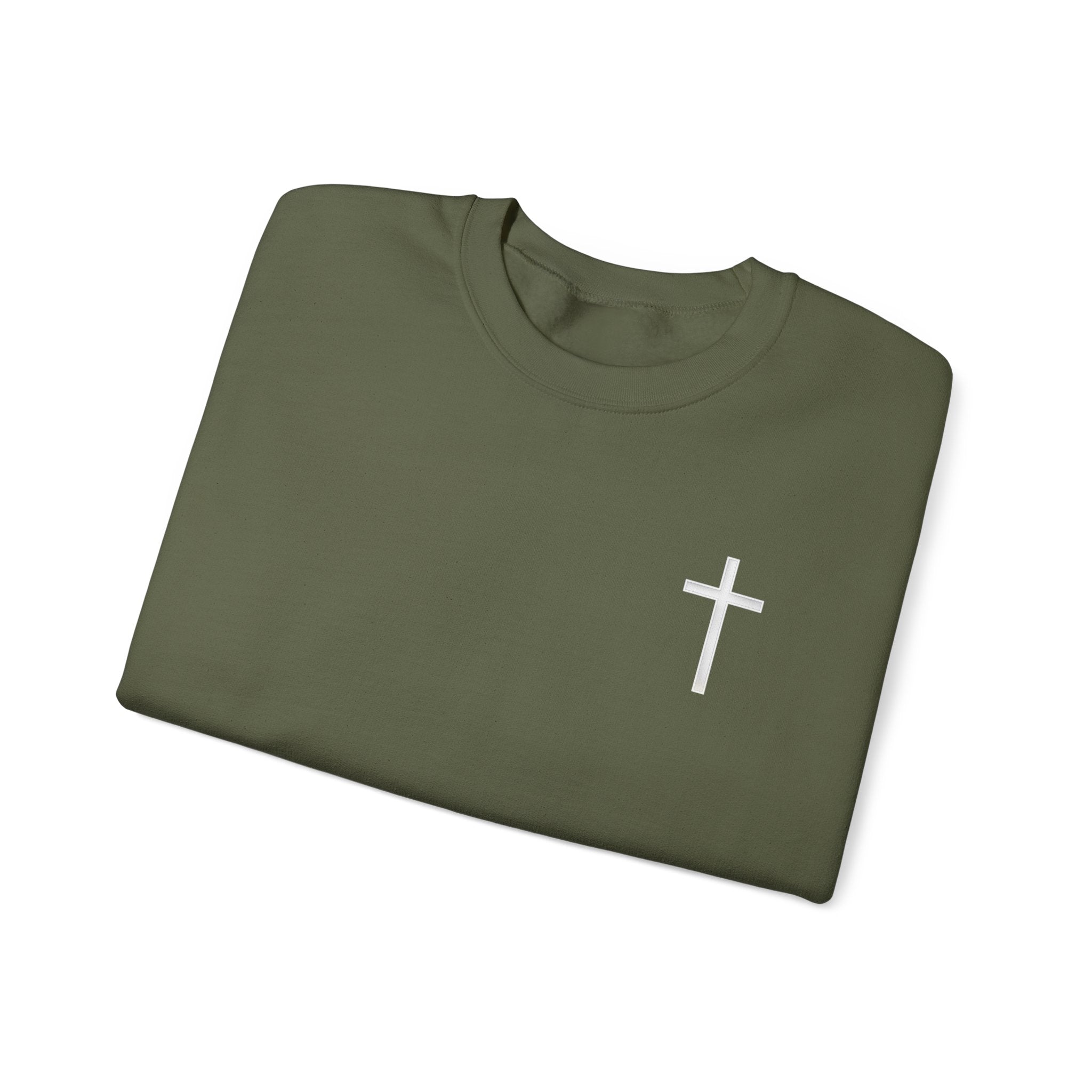 Christian Crewneck Sweatshirt Cross Front & Psalm 23 Shepherd Back