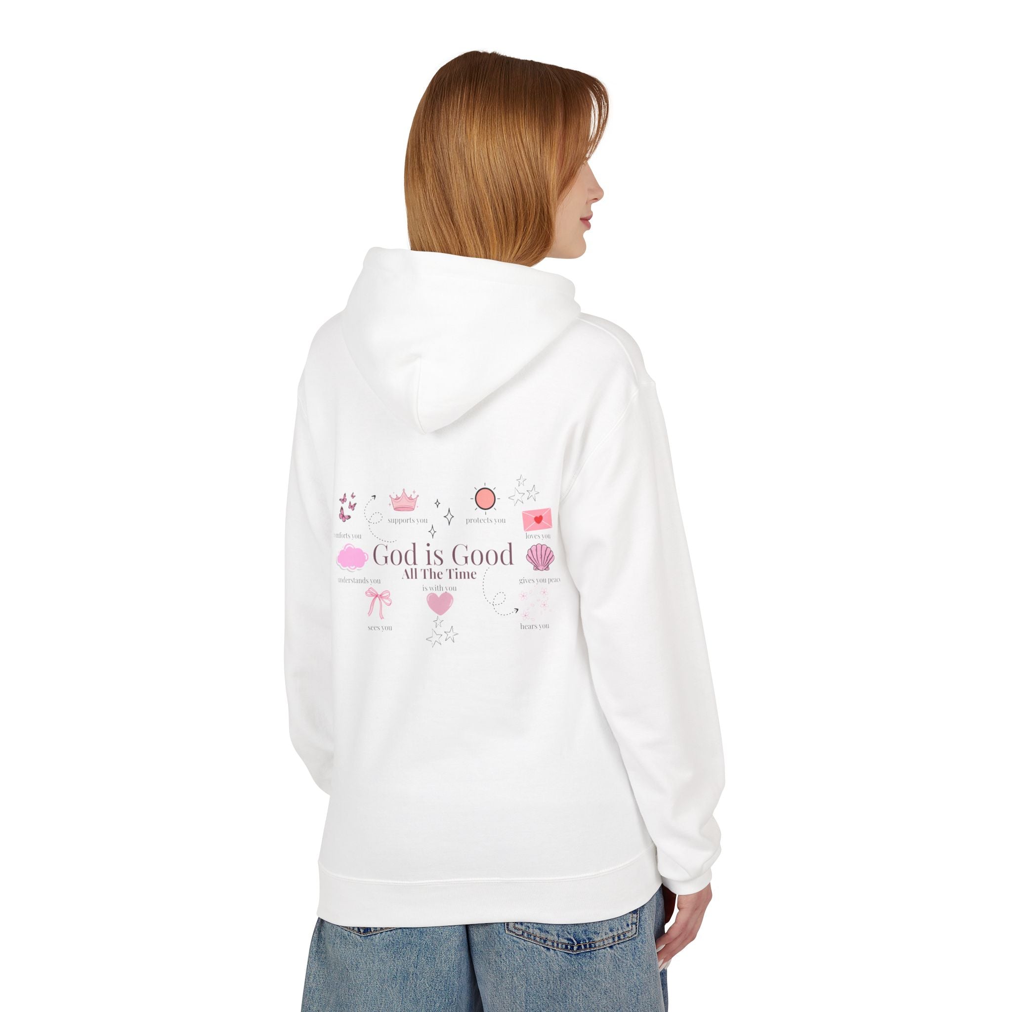 God Is Good Hoodie — Minimal Heart Graphic Christian Faith Pullover