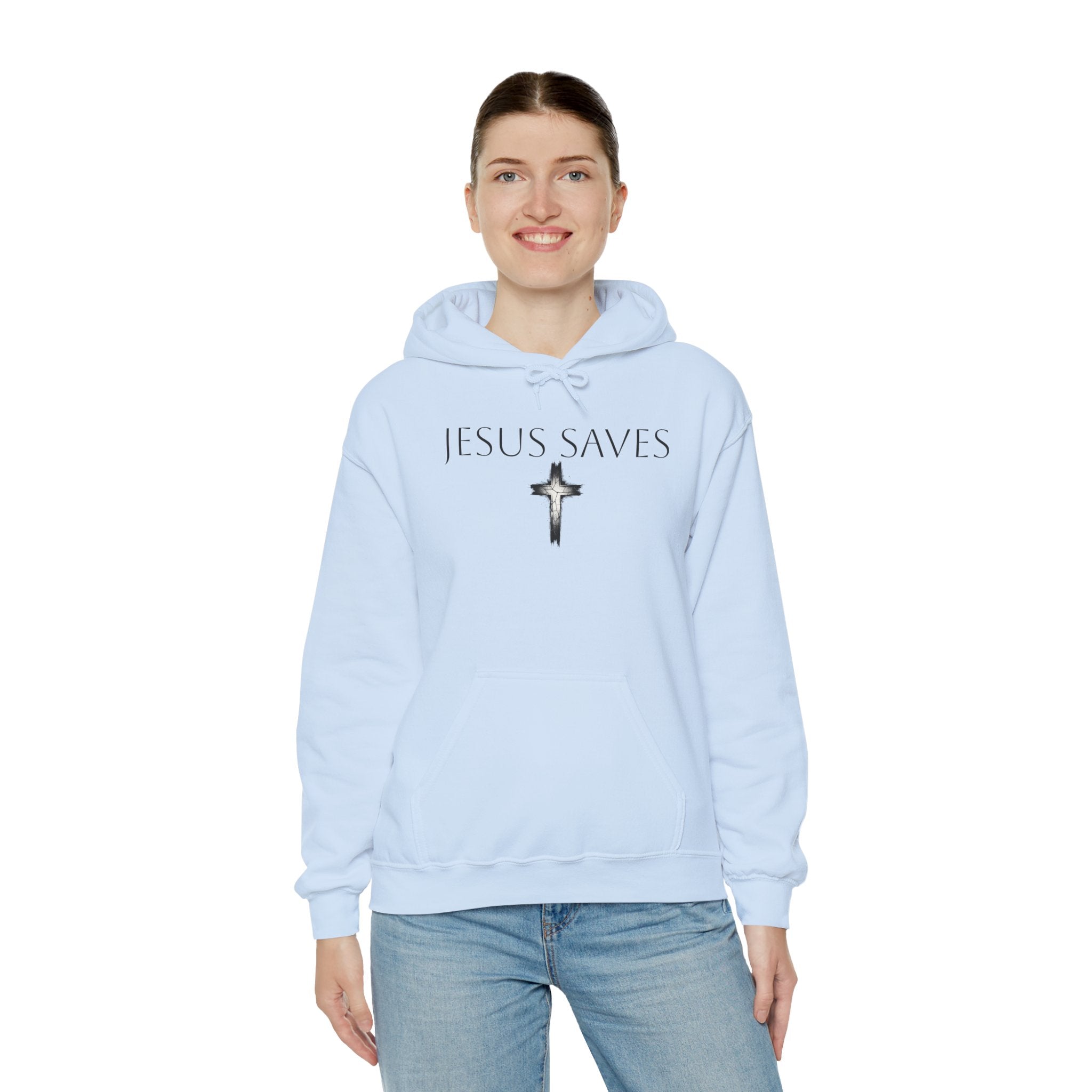 Religious Hoodie Cross Graphic with Jesus Saves