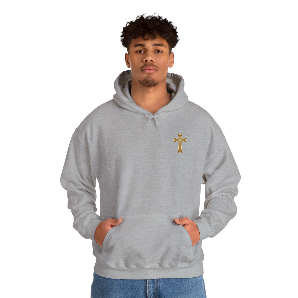 Mountain Road Hoodie with Gold Cross Chest Accent