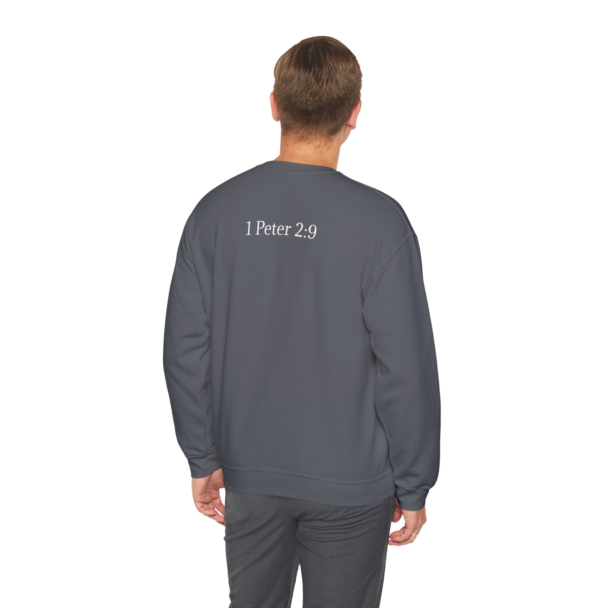 Chosen Sweatshirt Christian Crewneck with “1 Peter 2:9” Back Text