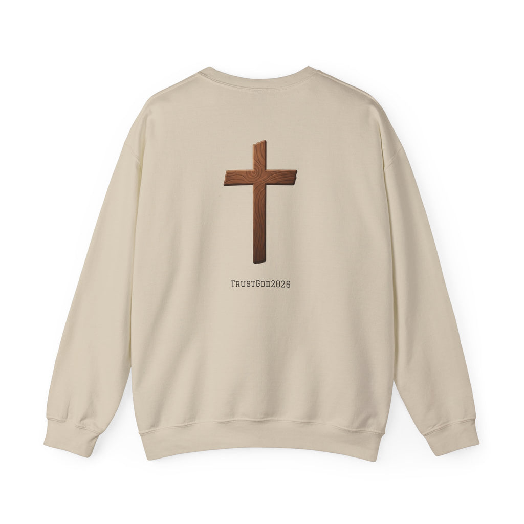 Christian Crewneck Sweatshirt — "God Is Everywhere" with Back Cross Design