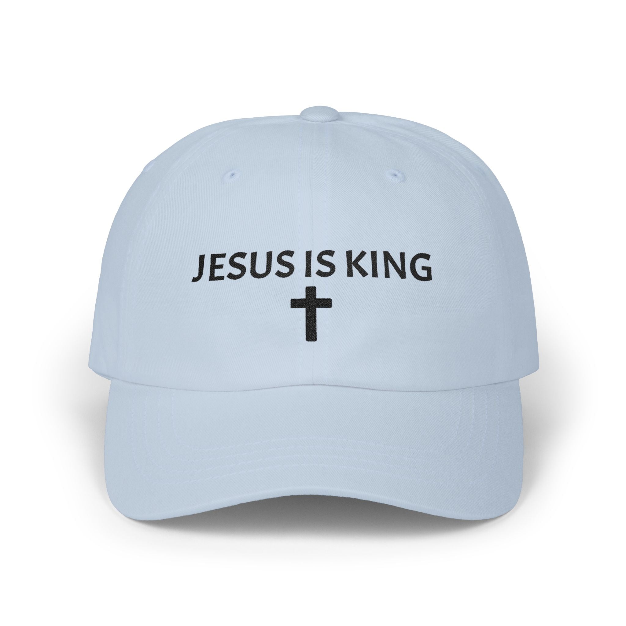 Jesus Is King Dad Cap — Embroidered Christian Baseball Hat with Cross
