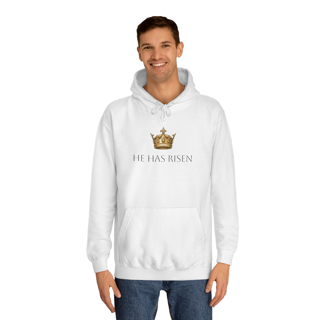 College Hoodie — Gold Crown Graphic with Romans 6:9 Faith Quote