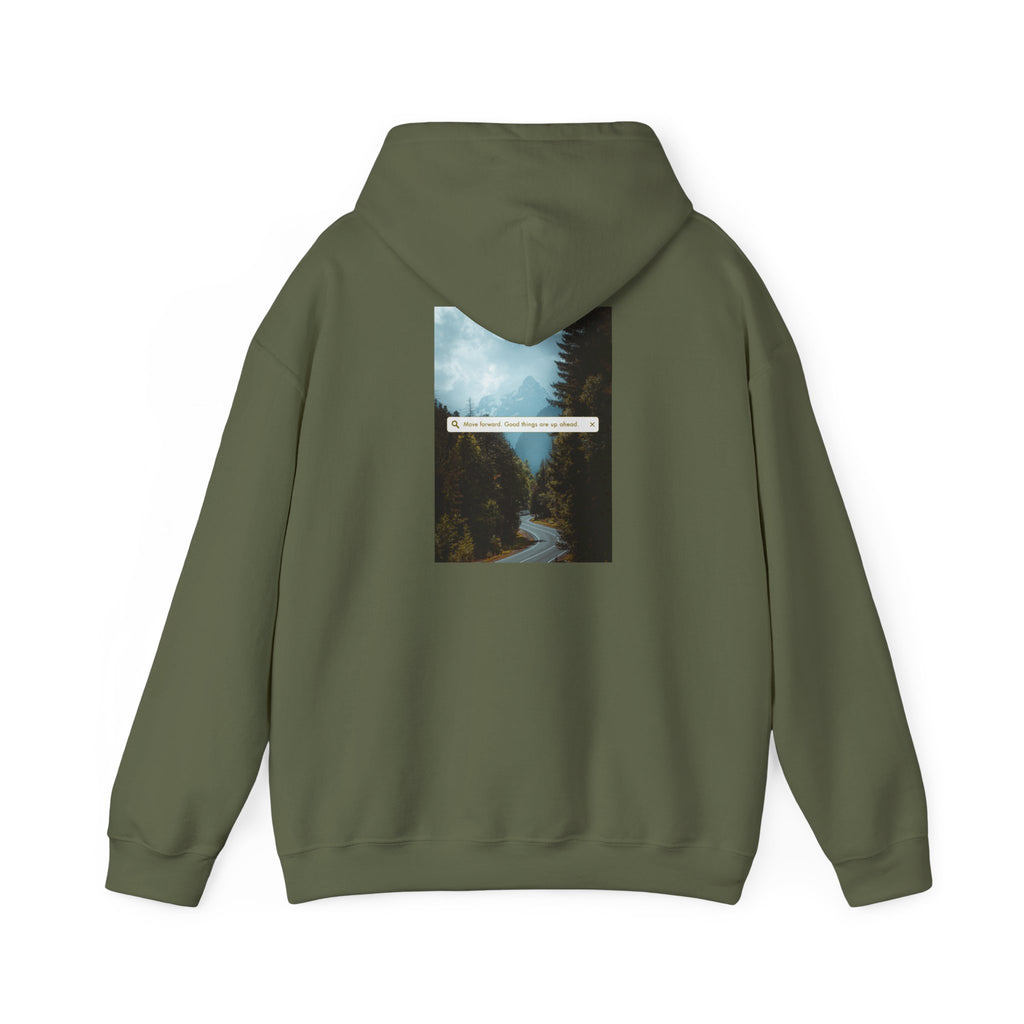 Mountain Road Hoodie with Gold Cross Chest Accent