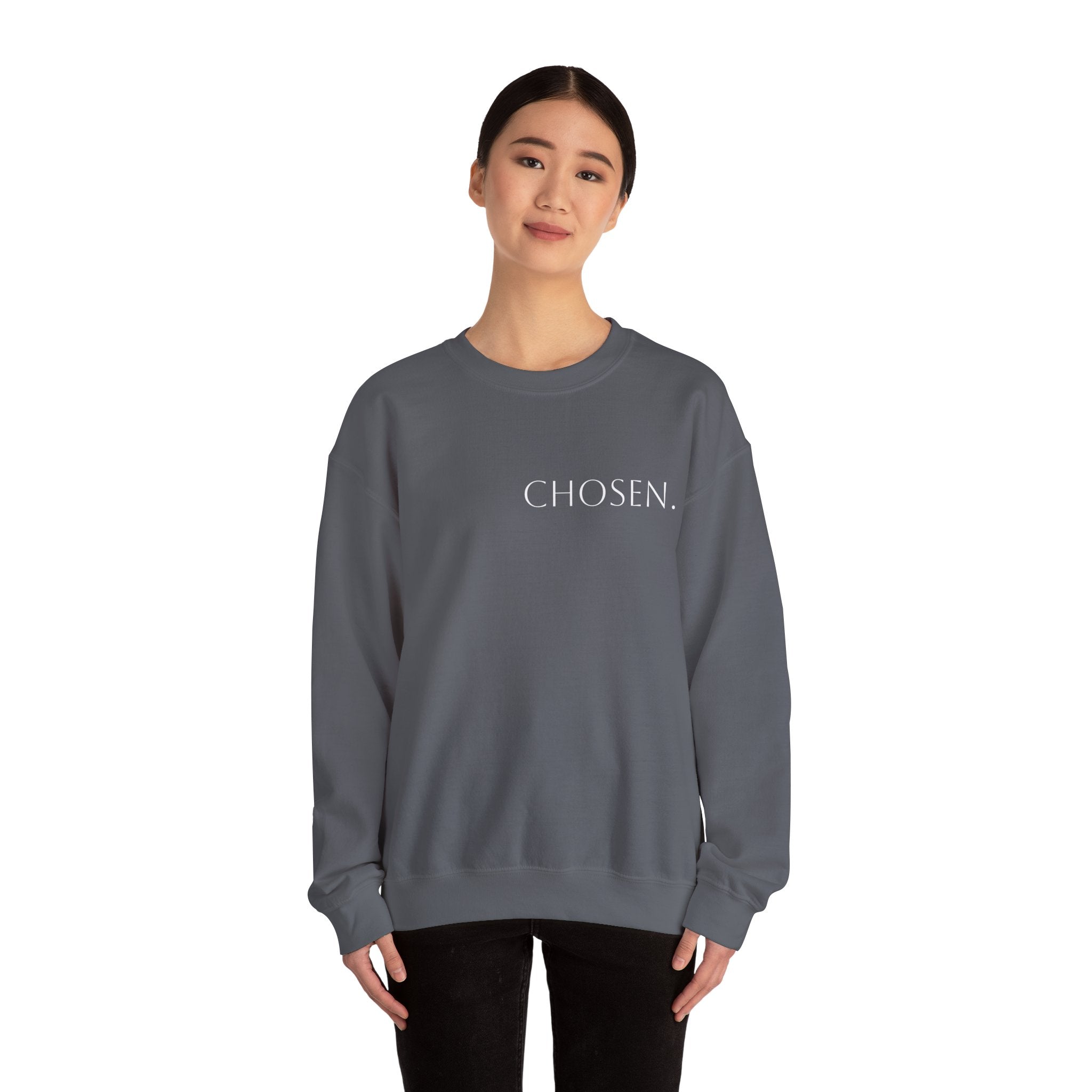 Chosen Sweatshirt Christian Crewneck with “1 Peter 2:9” Back Text