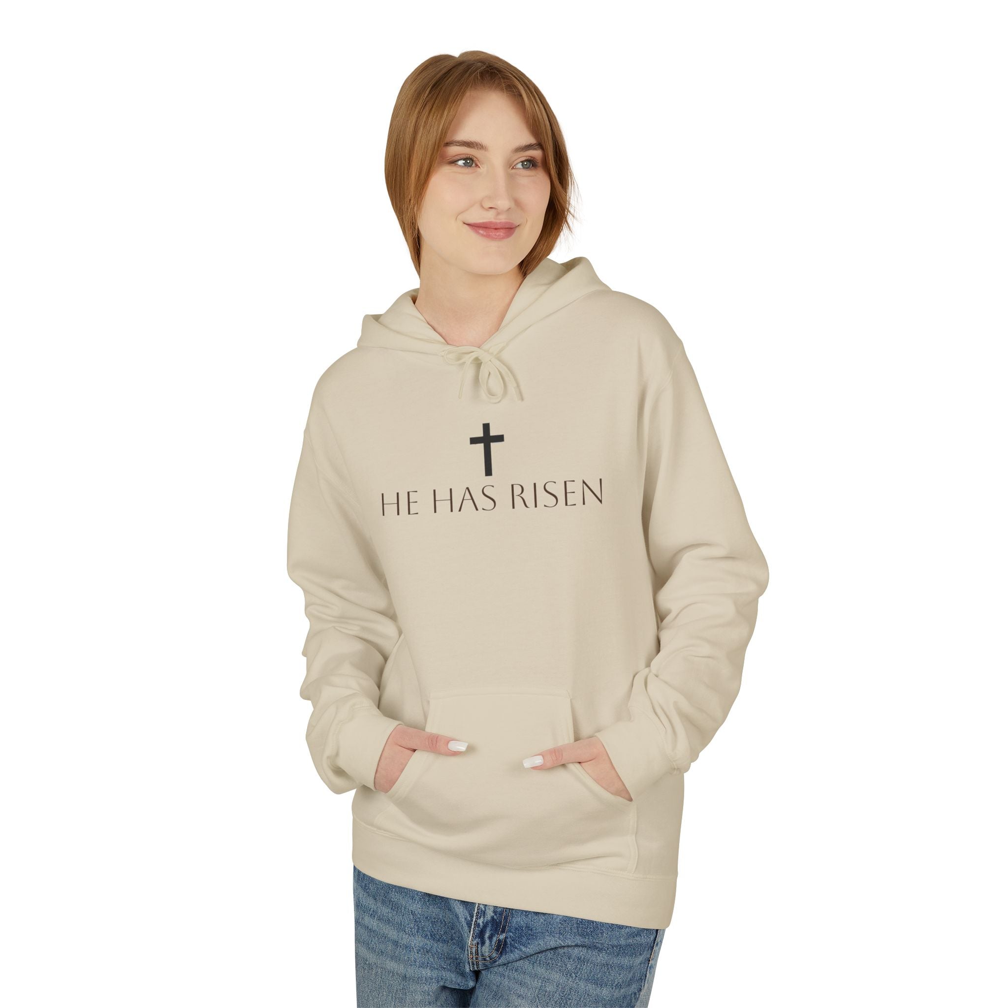 He Has Risen Hoodie  Christian Easter Scripture Pullover (Matthew 28:6)