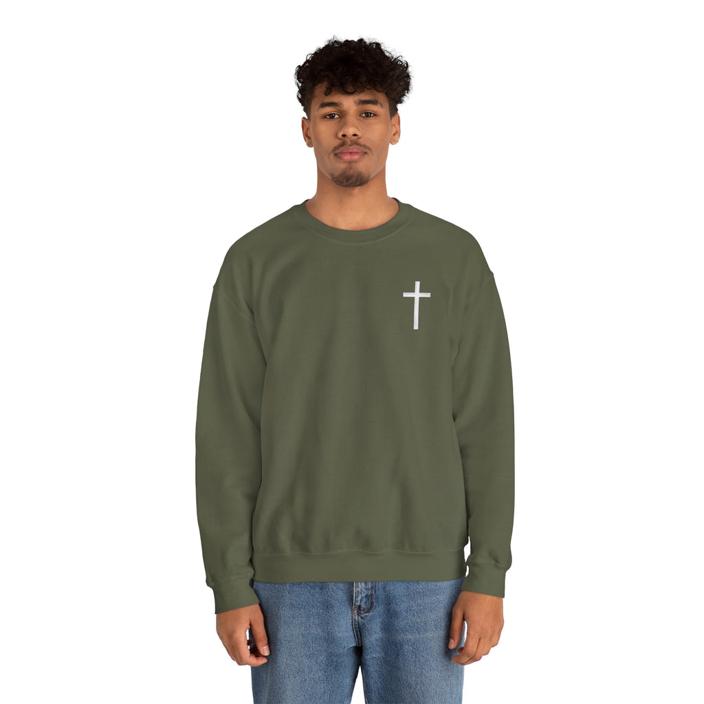 Christian Crewneck Sweatshirt Cross Front & Psalm 23 Shepherd Back