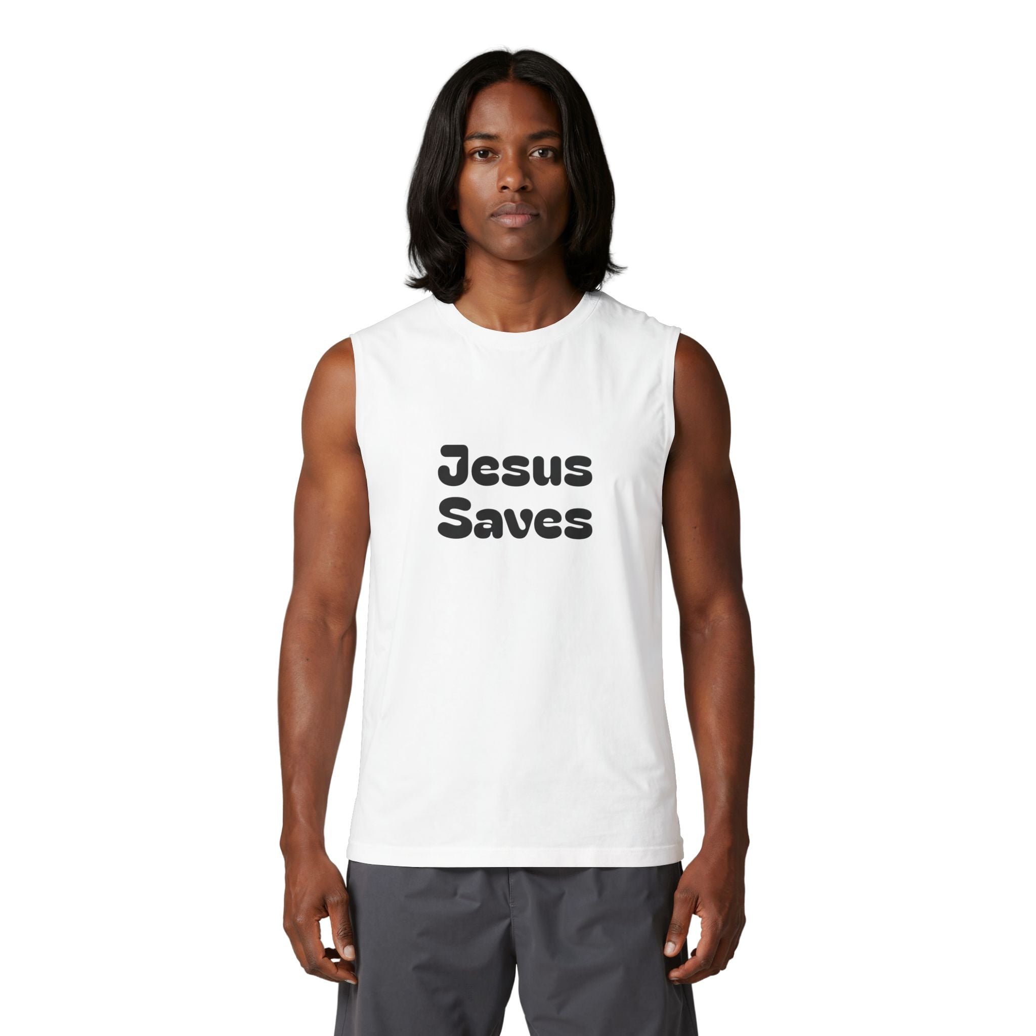 Jesus Saves Muscle Tank Back Cross Christian Faith Tank Top
