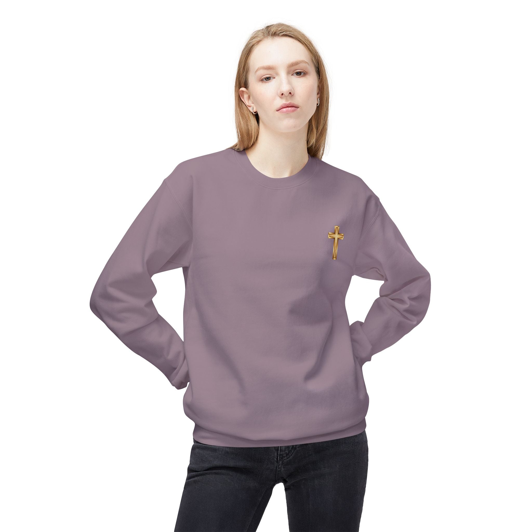Christian/Catholic Crewneck Sweatshirt "God's Still Working On Me" Cross Pullover
