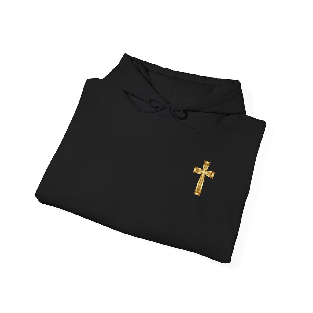 Mountain Road Hoodie with Gold Cross Chest Accent