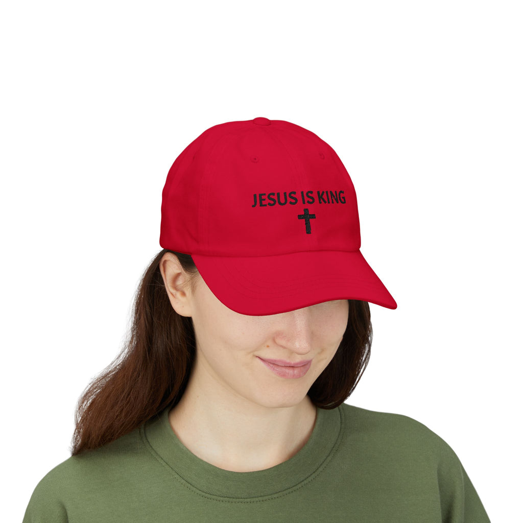 Jesus Is King Dad Cap — Embroidered Christian Baseball Hat with Cross