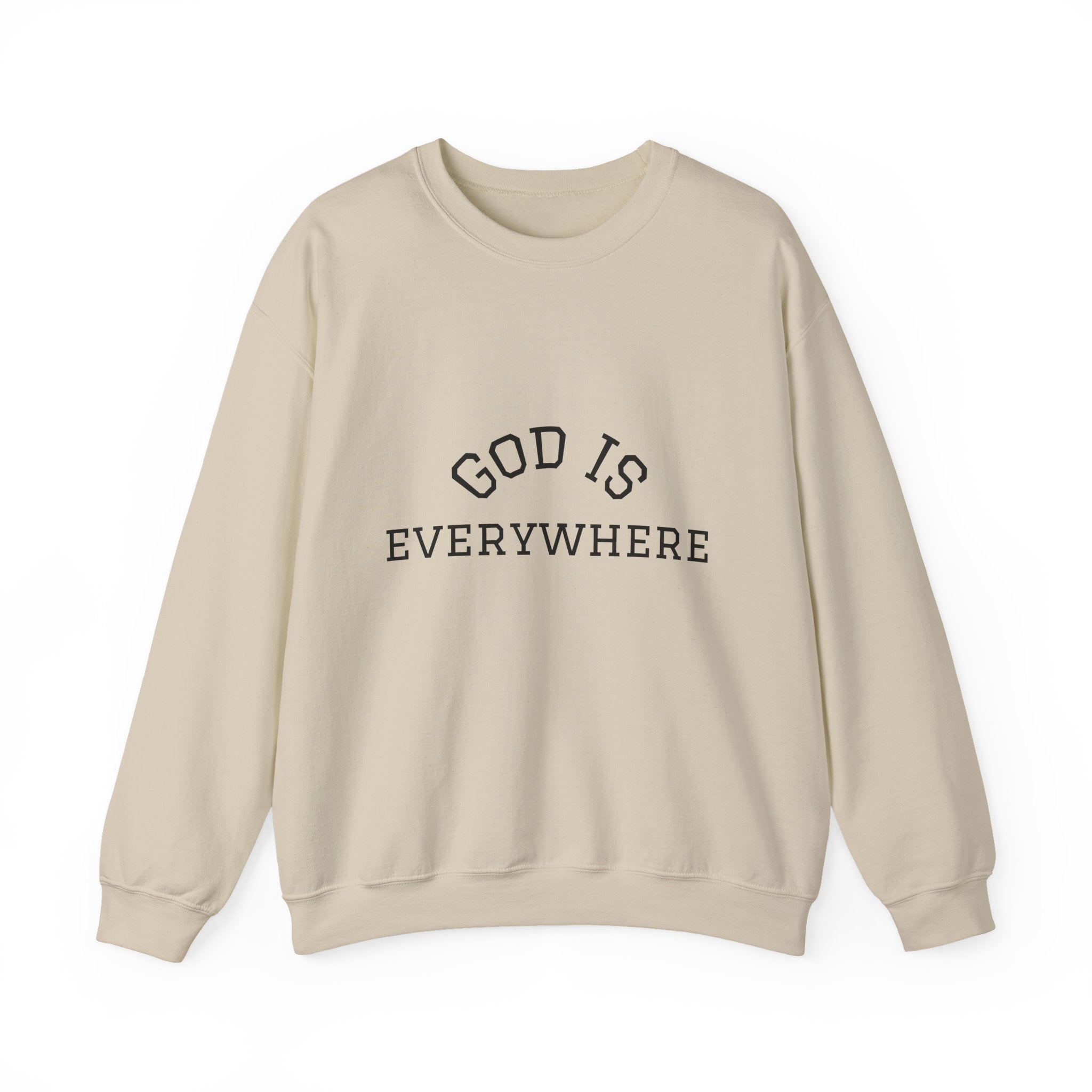 Christian Crewneck Sweatshirt — "God Is Everywhere" with Back Cross Design