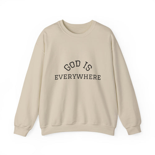 Christian Crewneck Sweatshirt — "God Is Everywhere" with Back Cross Design