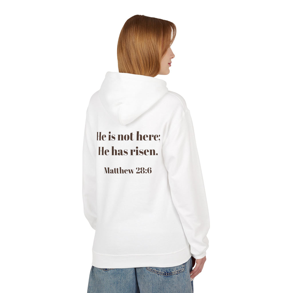 He Has Risen Hoodie  Christian Easter Scripture Pullover (Matthew 28:6)