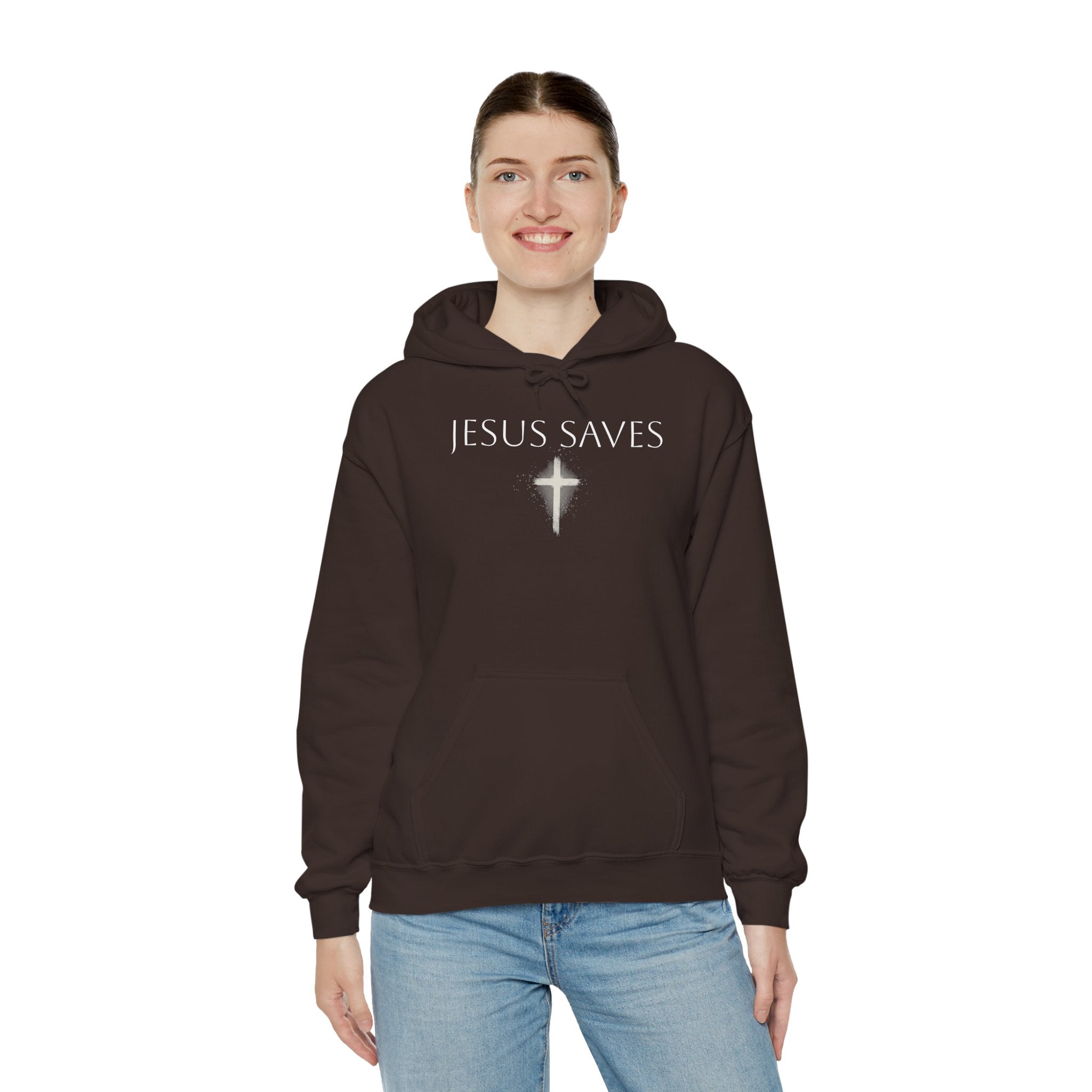 Religious Hoodie Cross Graphic with Jesus Saves