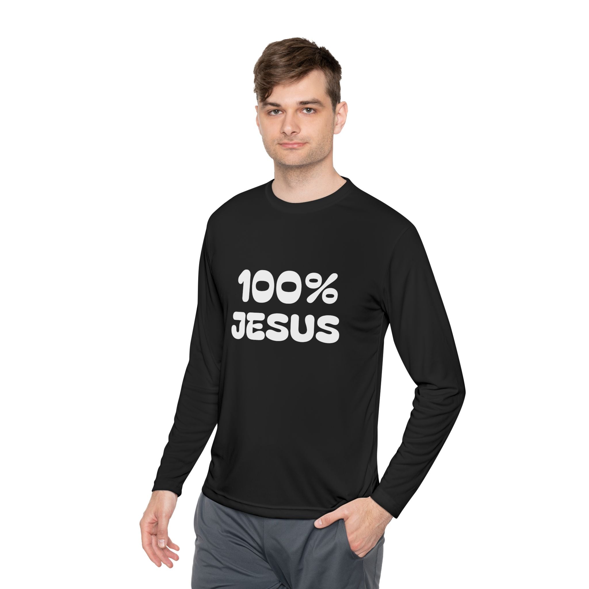 Long Sleeve Tee "100% JESUS" Christian Cross Faith Shirt