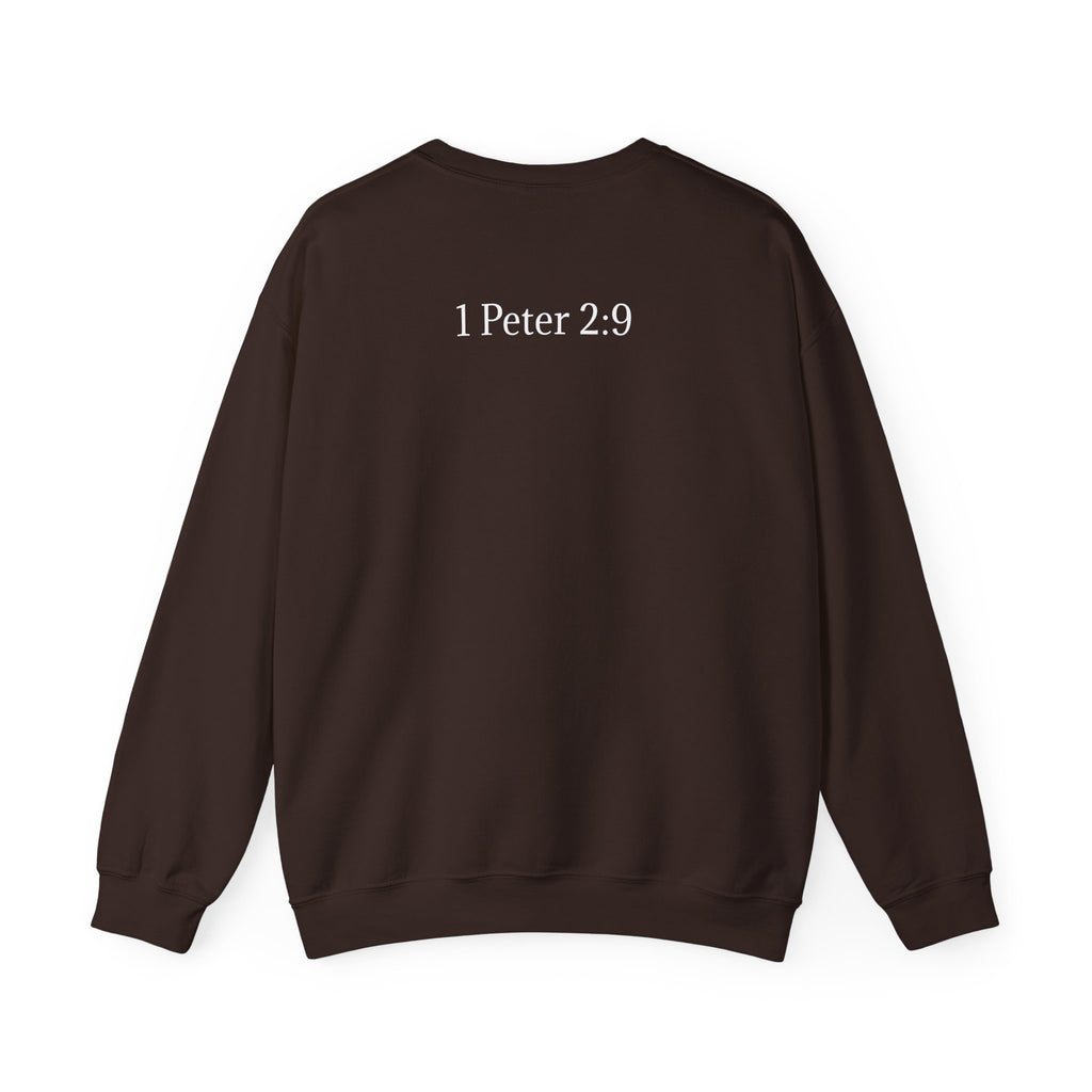 Chosen Sweatshirt Christian Crewneck with “1 Peter 2:9” Back Text