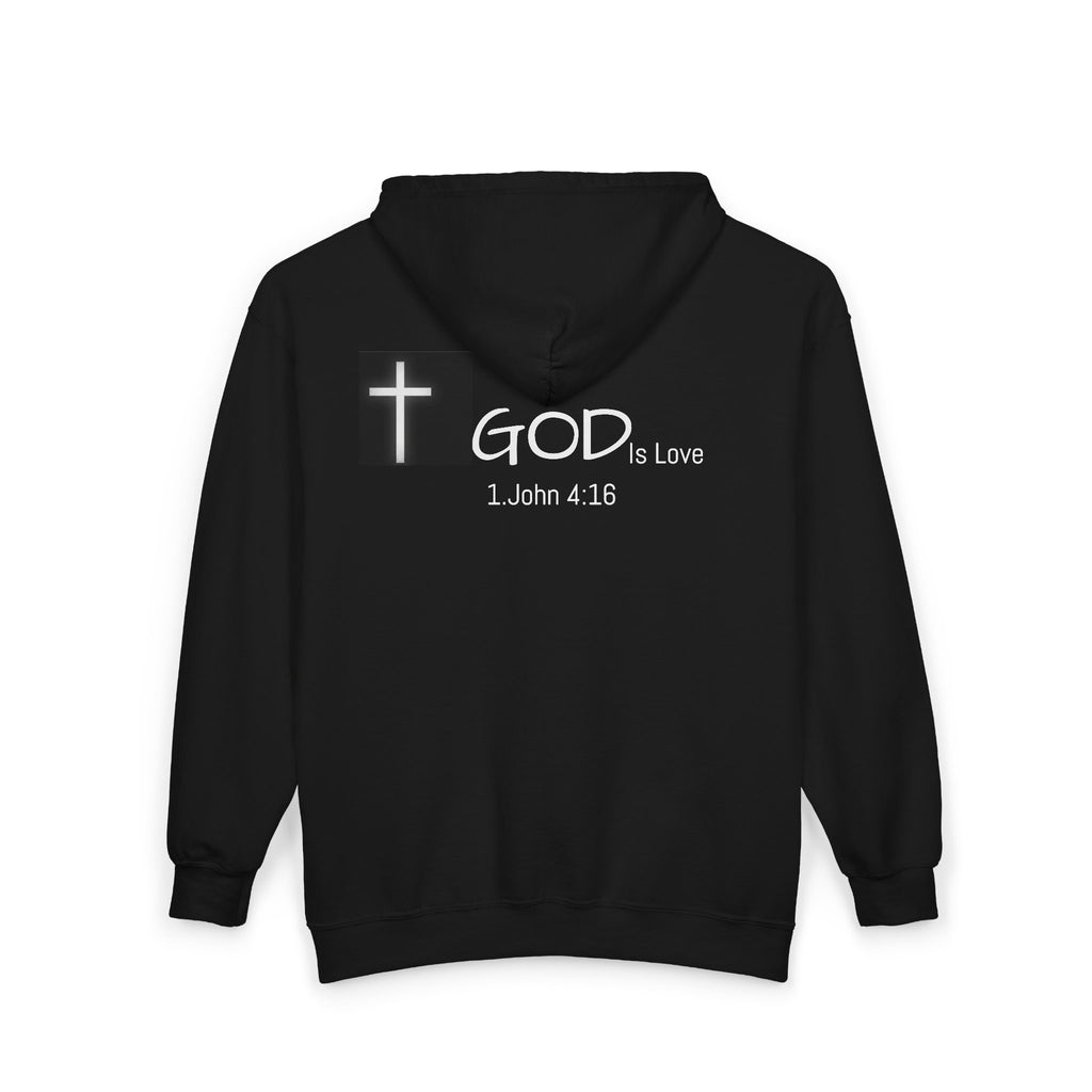 Christian Zip Hoodie "God Is Love" Cross Design (1 John 4:16)