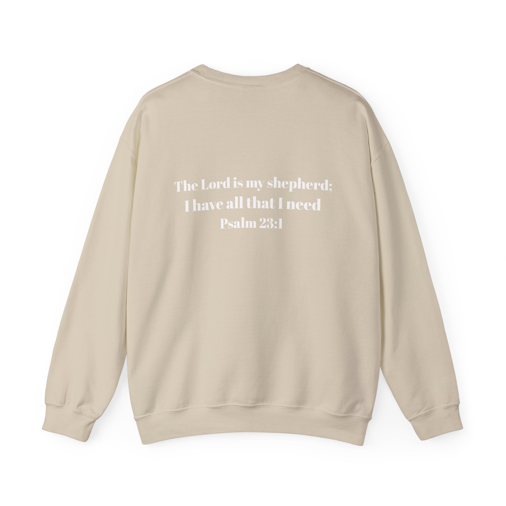 Christian Crewneck Sweatshirt Cross Front & Psalm 23 Shepherd Back