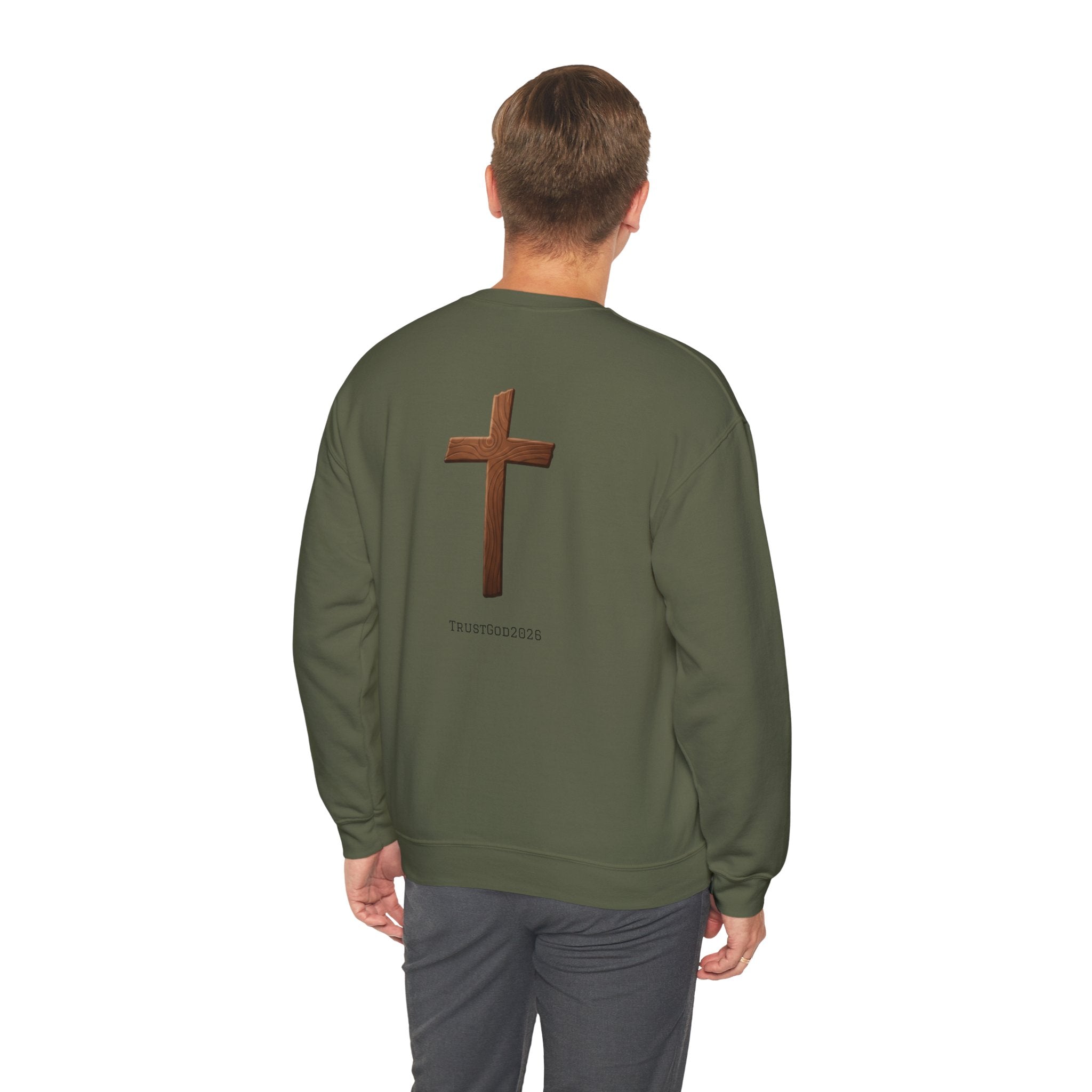 Christian Crewneck Sweatshirt — "God Is Everywhere" with Back Cross Design