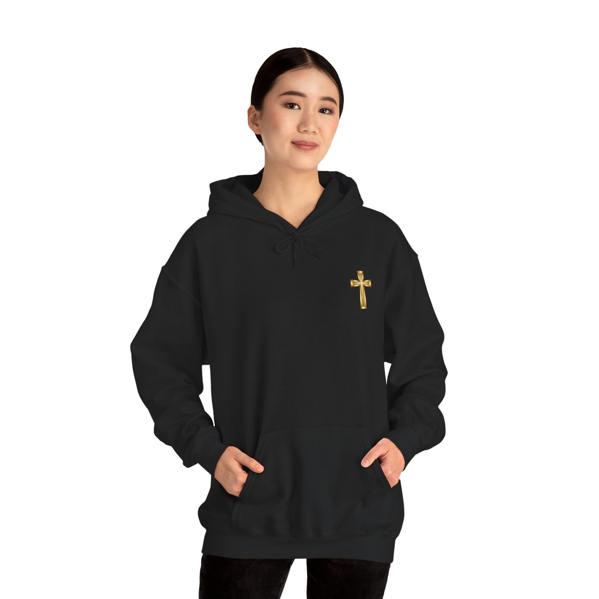 Mountain Road Hoodie with Gold Cross Chest Accent