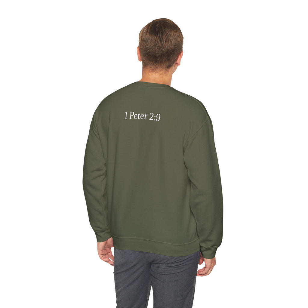 Chosen Sweatshirt Christian Crewneck with “1 Peter 2:9” Back Text