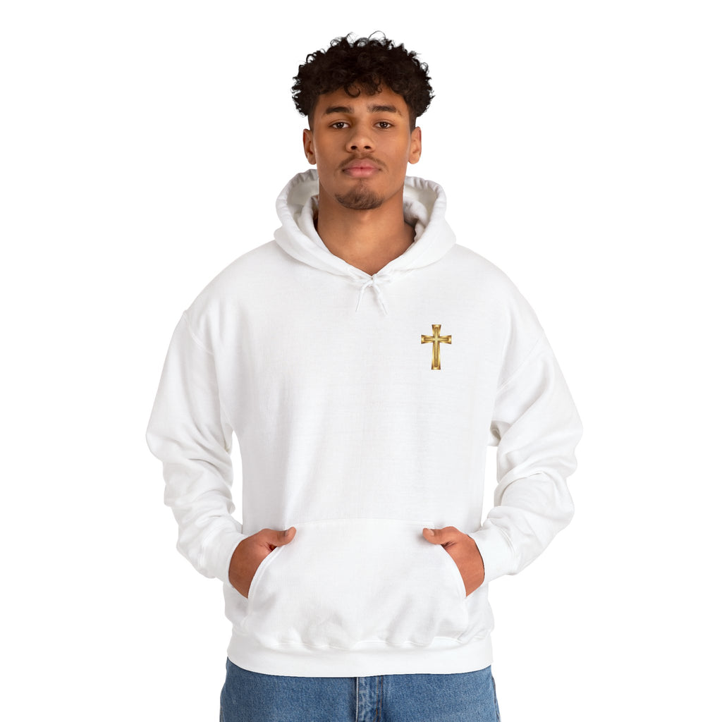 Mountain Road Hoodie with Gold Cross Chest Accent