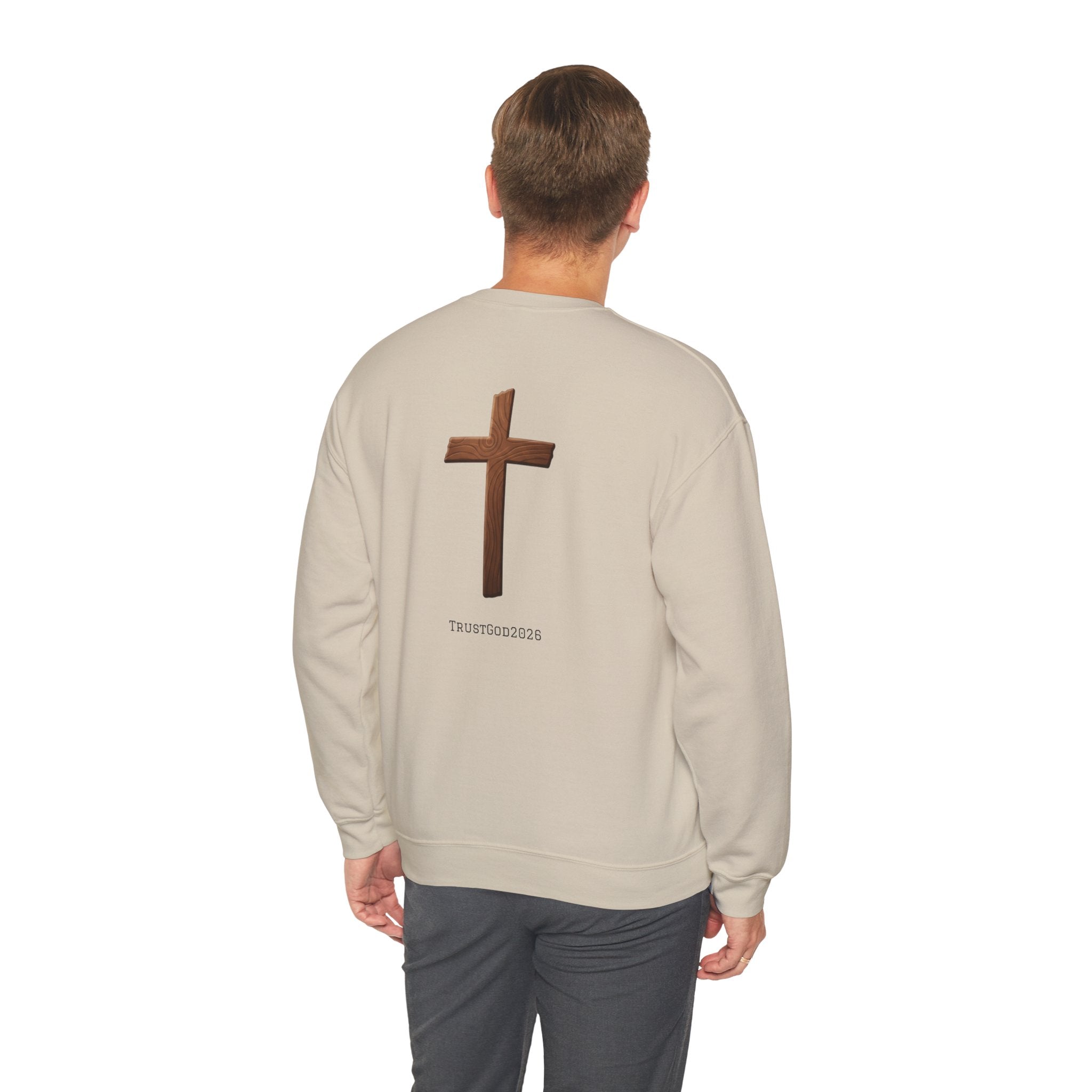 Christian Crewneck Sweatshirt — "God Is Everywhere" with Back Cross Design