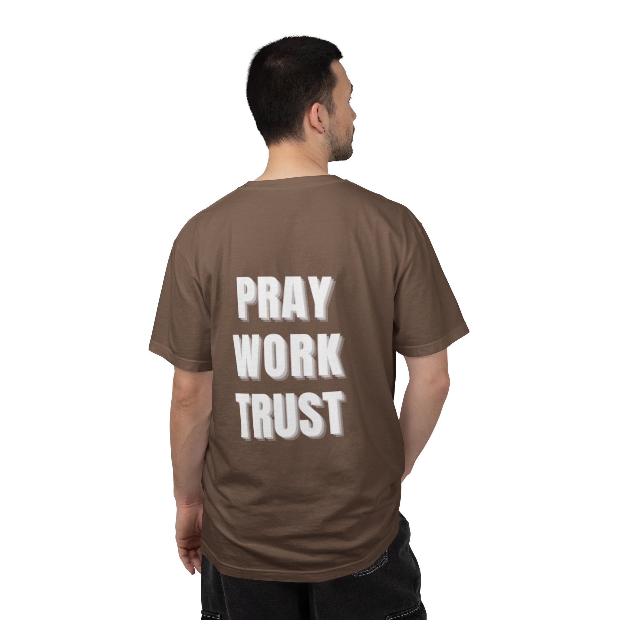 Pray Work Trust Tee Garment-Dyed Brown Inspirational T-Shirt