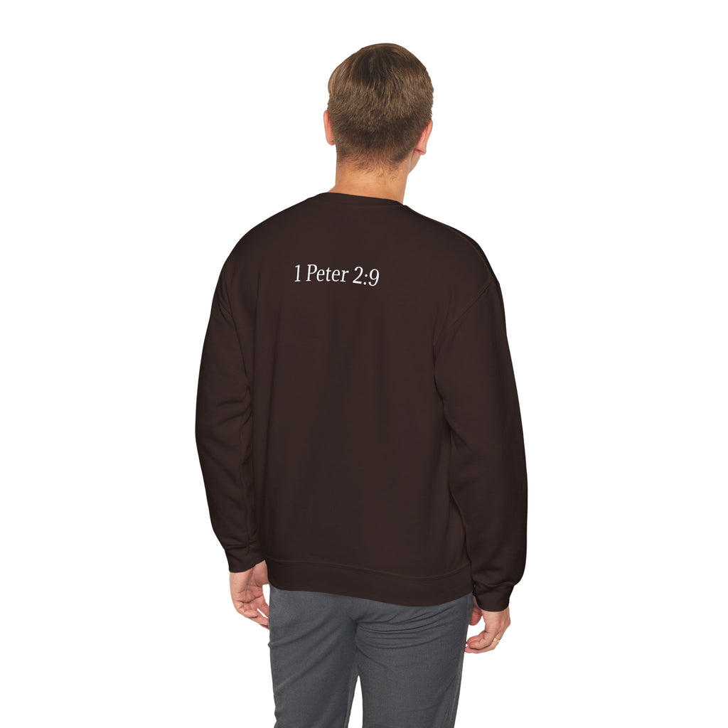 Chosen Sweatshirt Christian Crewneck with “1 Peter 2:9” Back Text