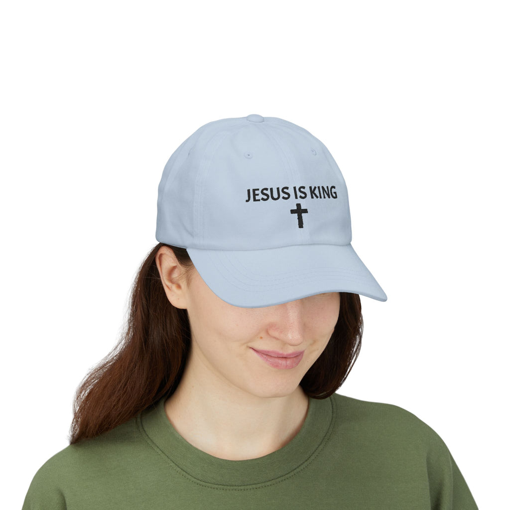 Jesus Is King Dad Cap — Embroidered Christian Baseball Hat with Cross