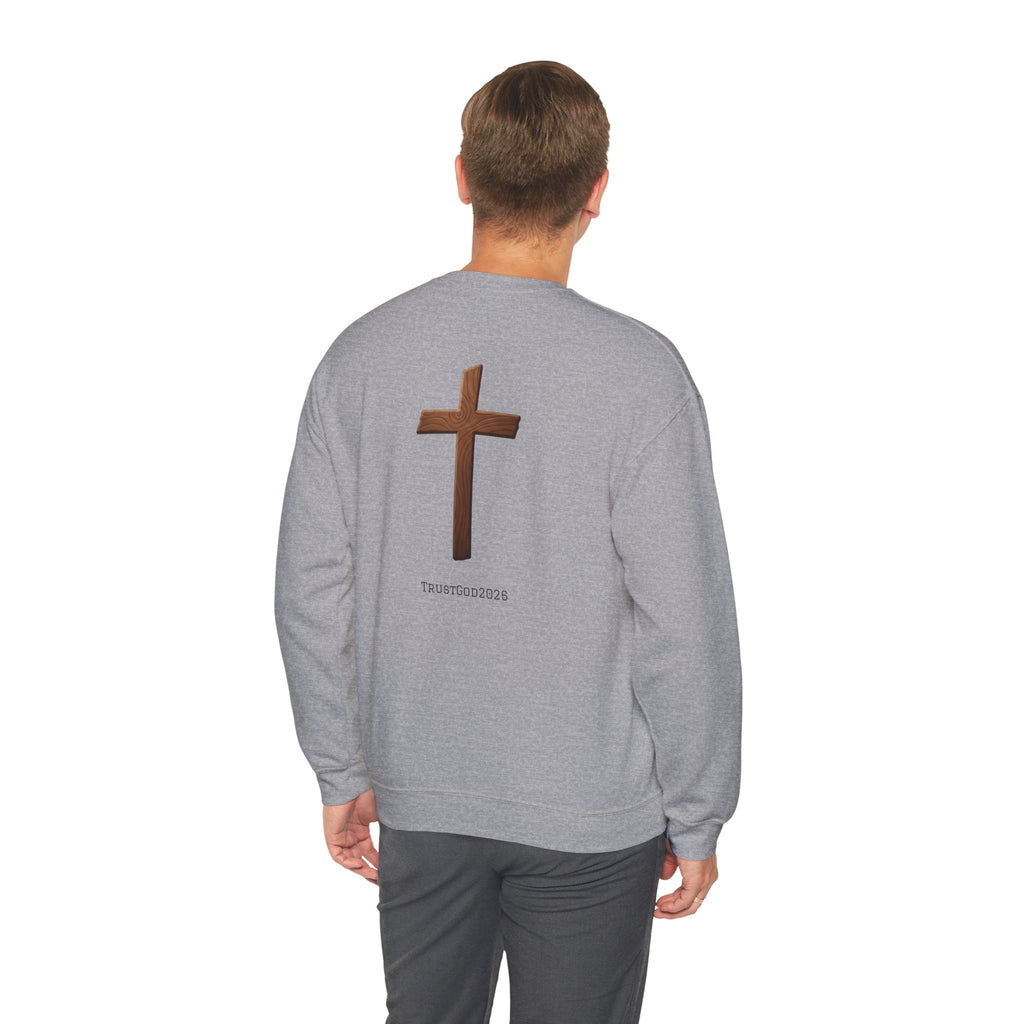 Christian Crewneck Sweatshirt — "God Is Everywhere" with Back Cross Design