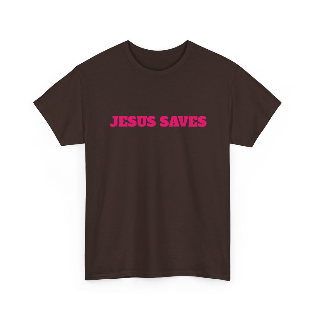 Jesus Saves T‑Shirt Pink 'Good News' Faith Tee (Back Scripture)
