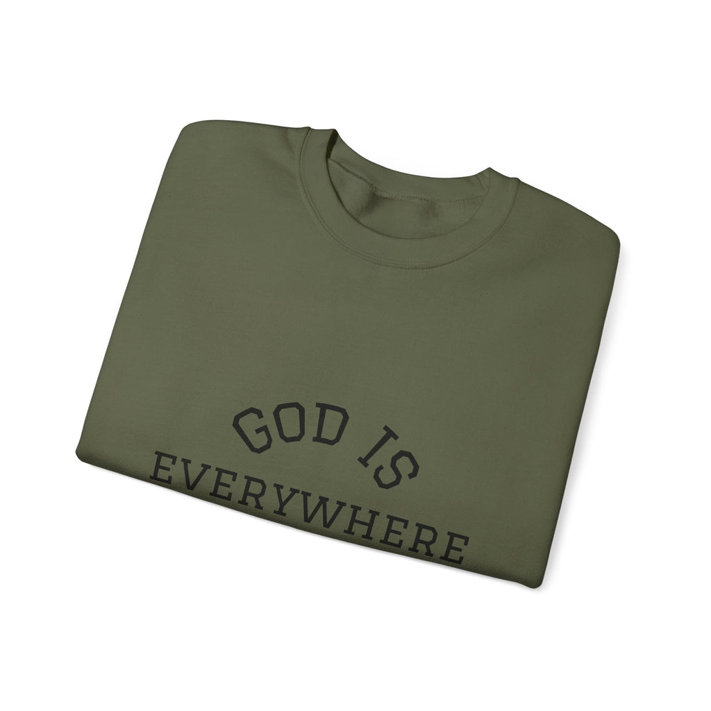 Christian Crewneck Sweatshirt — "God Is Everywhere" with Back Cross Design