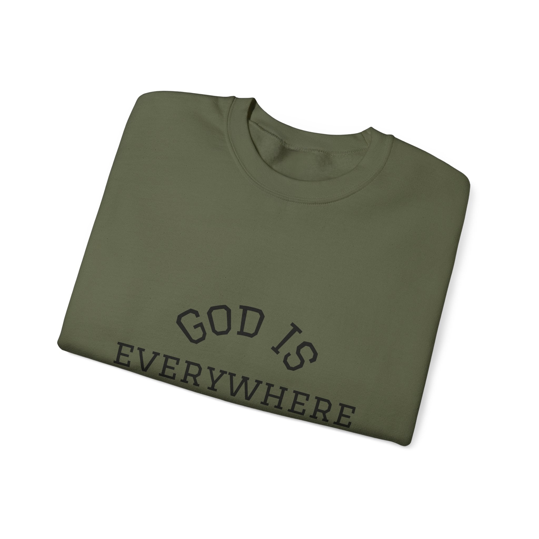 Christian Crewneck Sweatshirt — "God Is Everywhere" with Back Cross Design