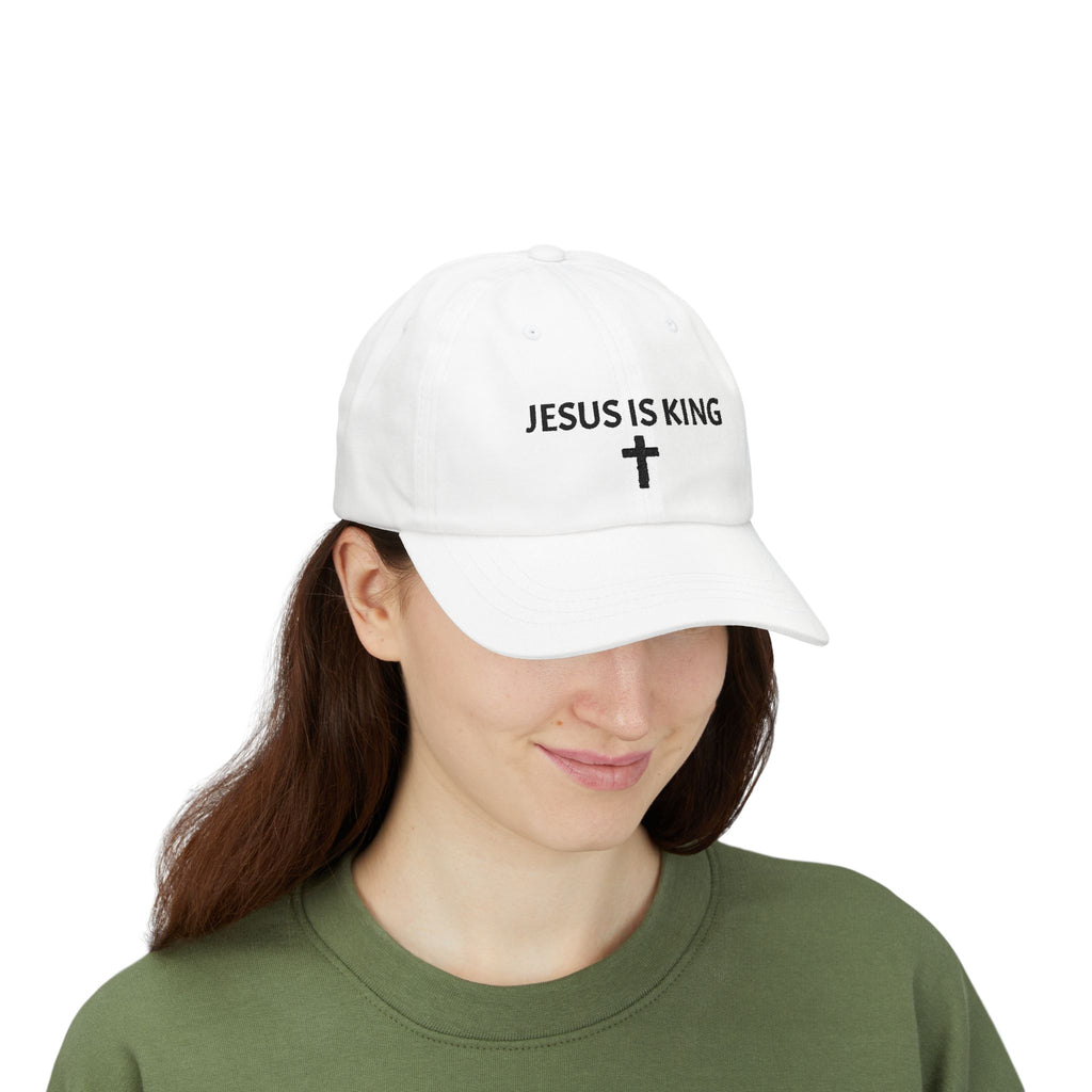 Jesus Is King Dad Cap — Embroidered Christian Baseball Hat with Cross