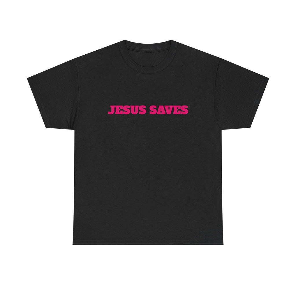 Jesus Saves T‑Shirt Pink 'Good News' Faith Tee (Back Scripture)