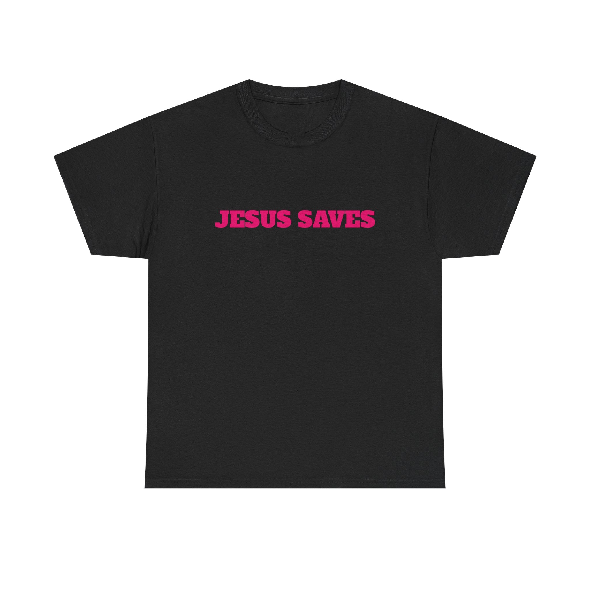 Jesus Saves T‑Shirt Pink 'Good News' Faith Tee (Back Scripture)