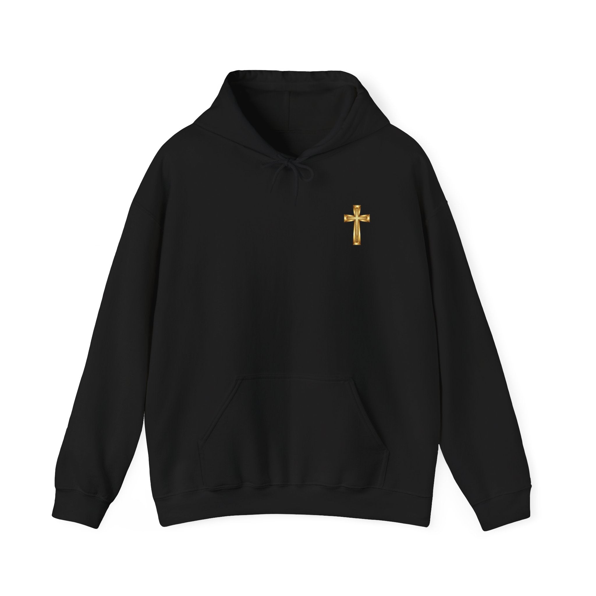 Mountain Road Hoodie with Gold Cross Chest Accent