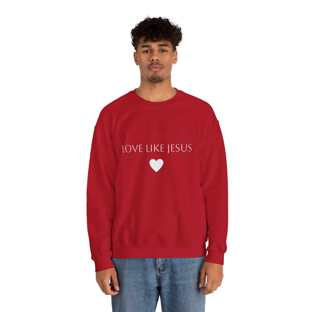 Love Like Jesus Sweatshirt Faith Inspired Crewneck with Heart Graphic