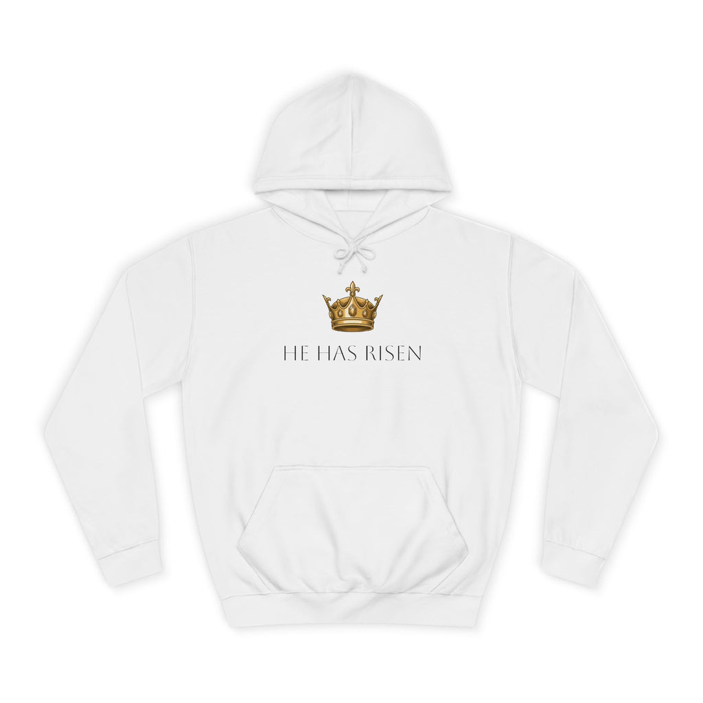 College Hoodie — Gold Crown Graphic with Romans 6:9 Faith Quote