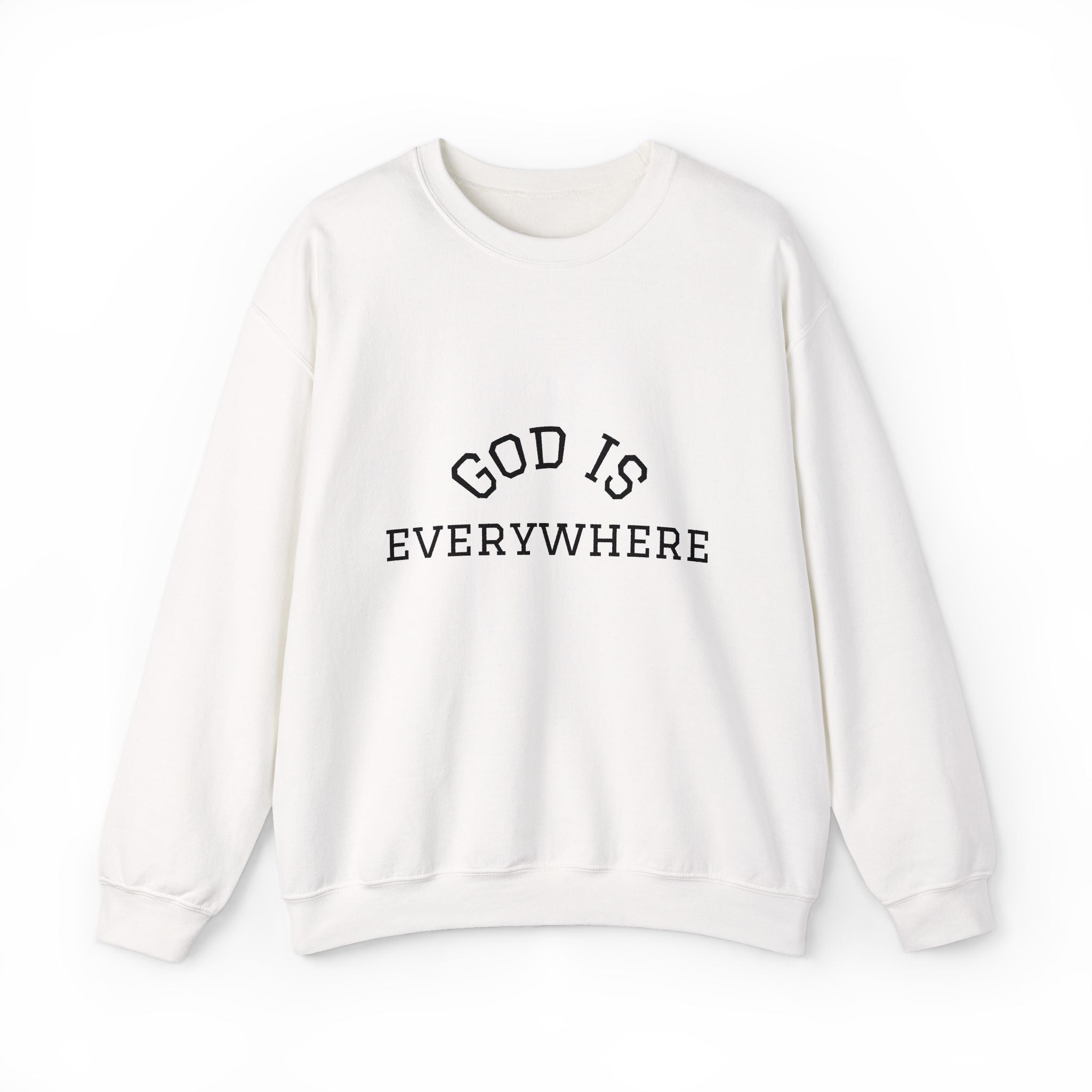 Christian Crewneck Sweatshirt — "God Is Everywhere" with Back Cross Design