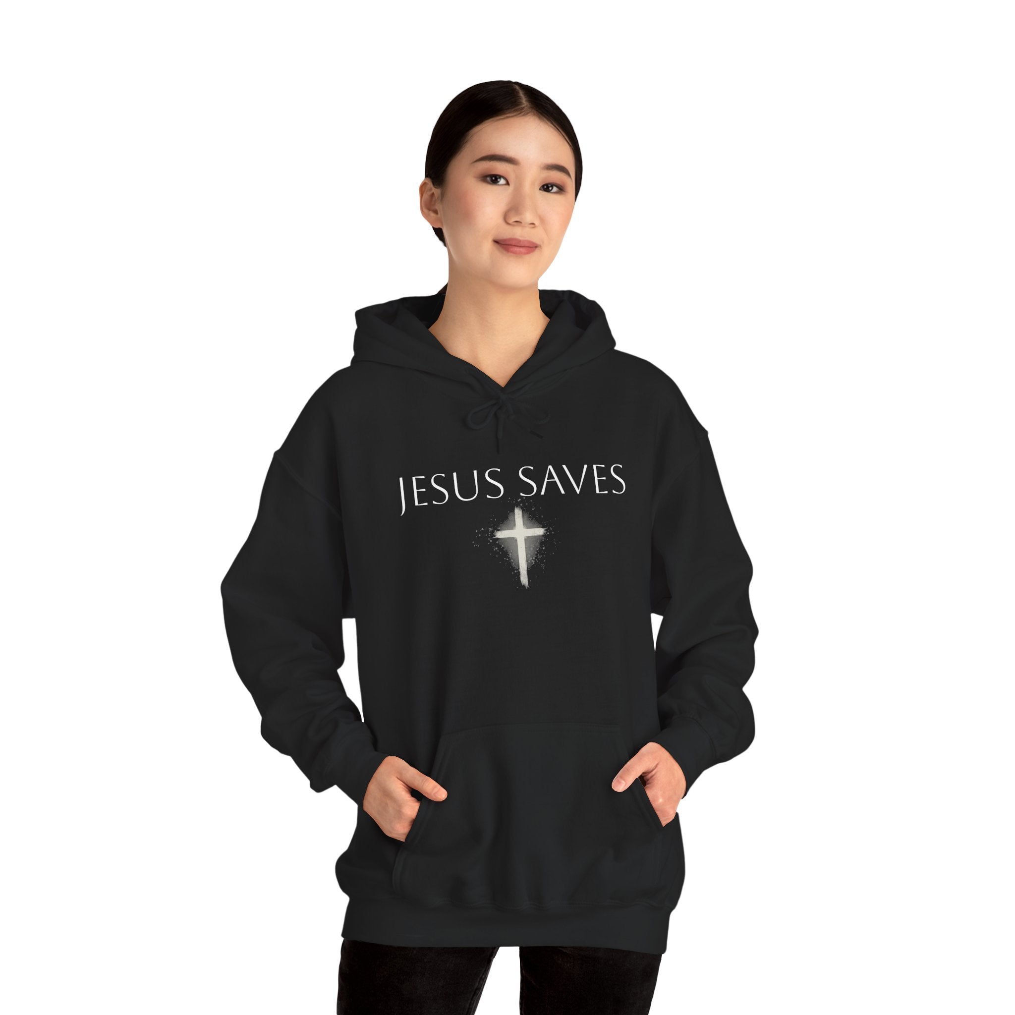 Religious Hoodie Cross Graphic with Jesus Saves