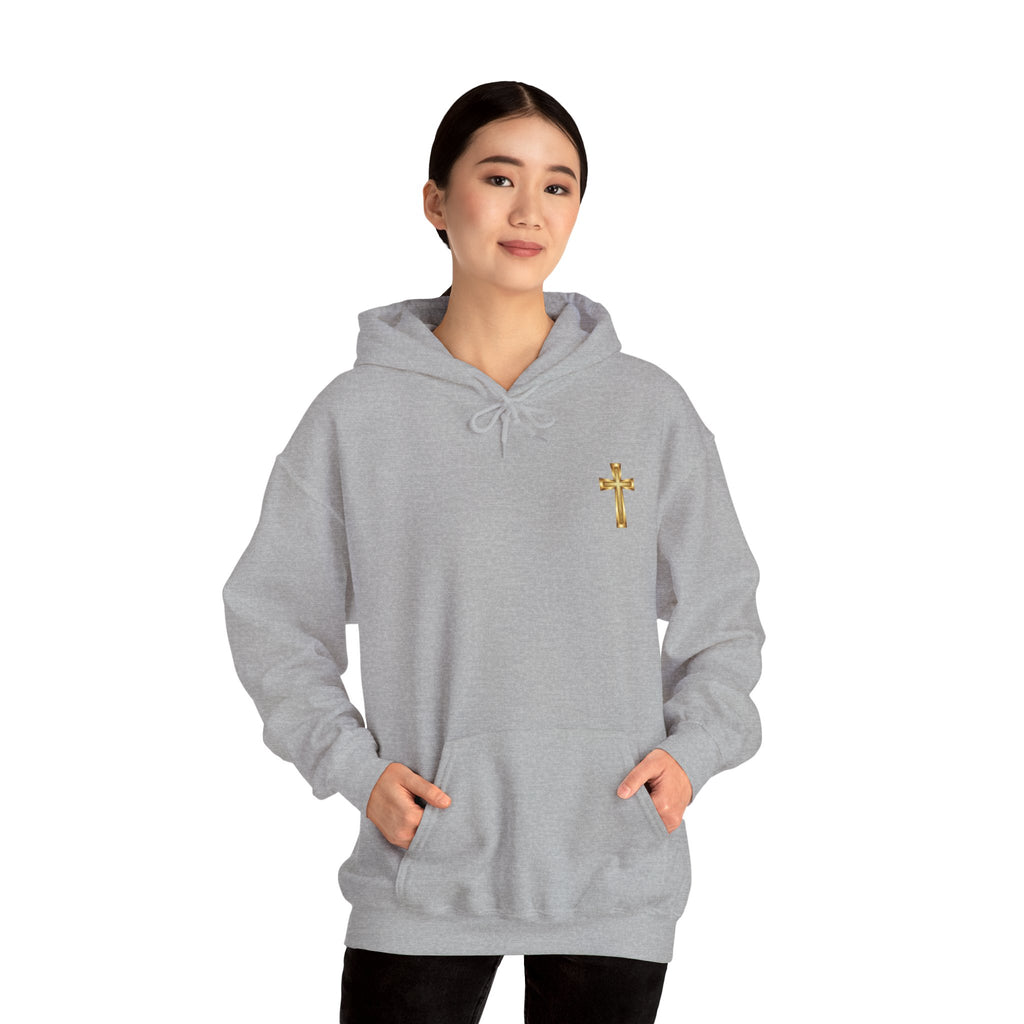 Mountain Road Hoodie with Gold Cross Chest Accent