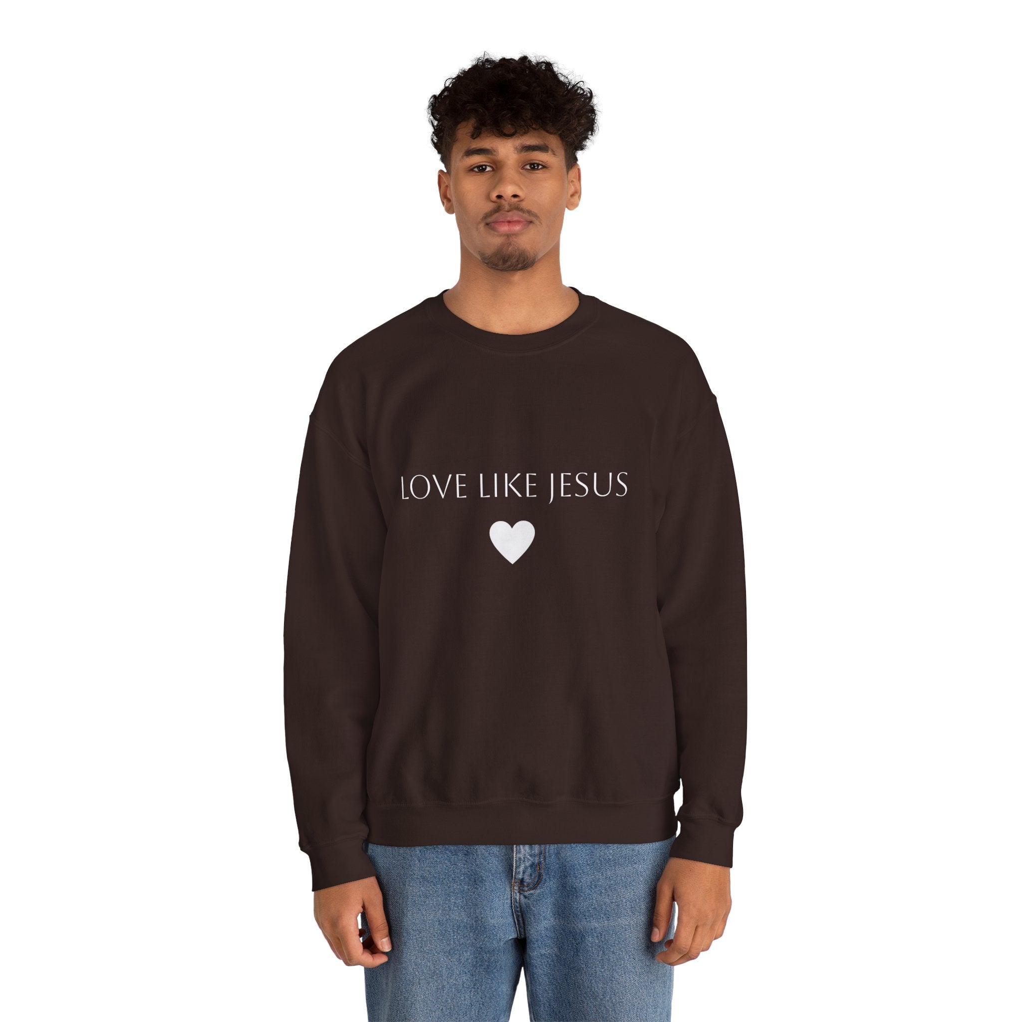 Love Like Jesus Sweatshirt Faith Inspired Crewneck with Heart Graphic