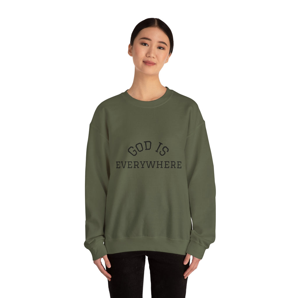 Christian Crewneck Sweatshirt — "God Is Everywhere" with Back Cross Design